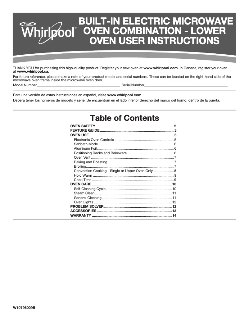 First page image of the manual for WOC54EC7AB