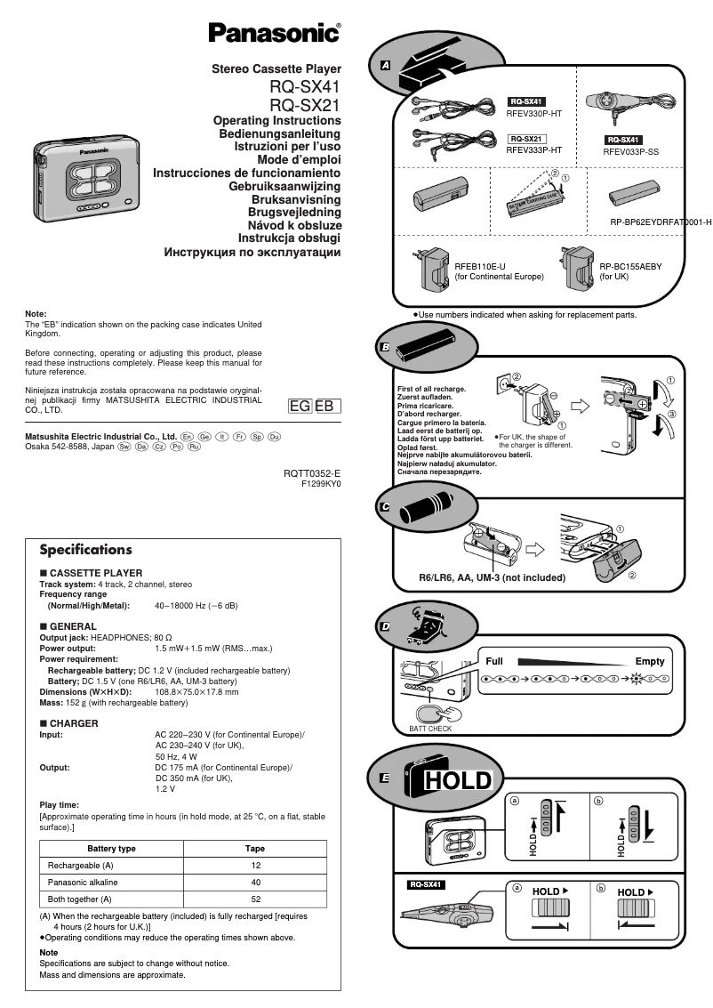 Page 1 of the manual User Manual Panasonic RQ-SX21