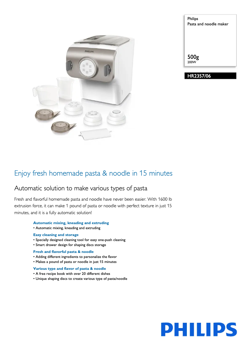 Page 1 de la notice Fiche technique Philips Avance Collection HR2357