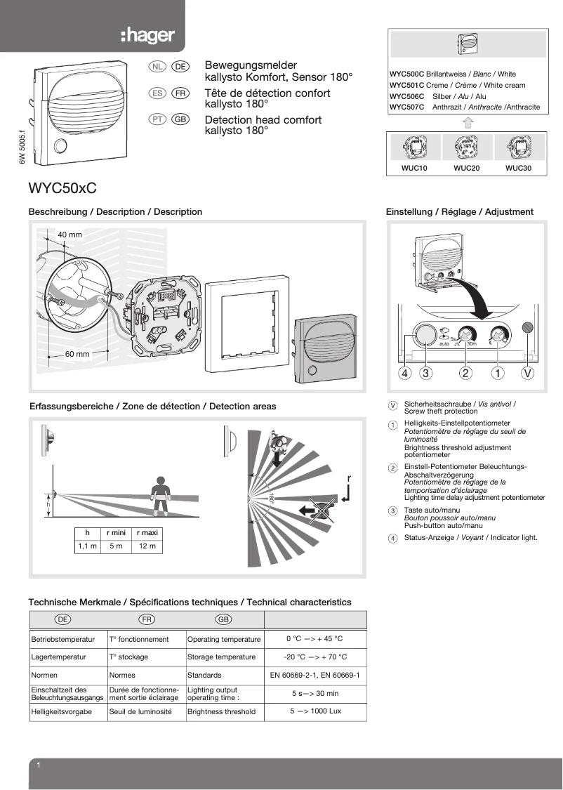 First page image of the manual for WYC500C