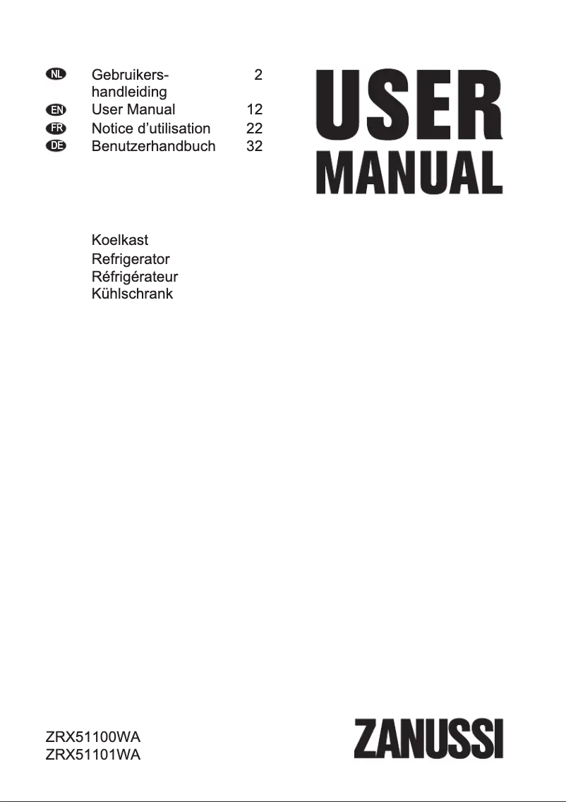 Page 1 of the manual User Manual Zanussi ZRX51101WA