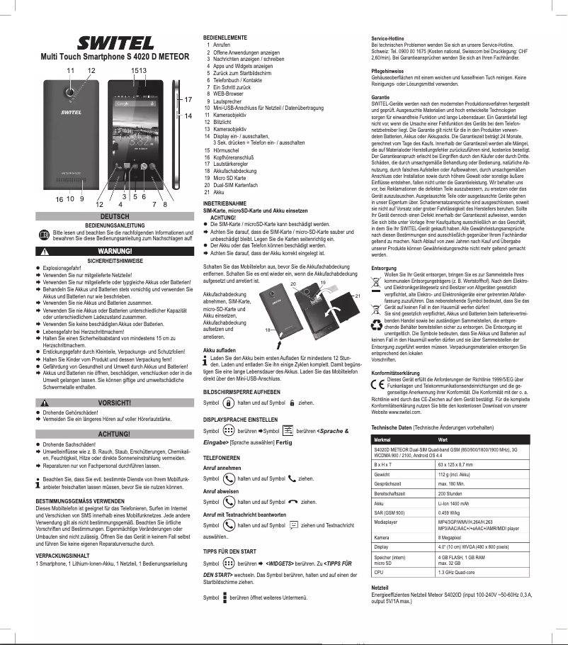 First page image of the manual for Meteor S4020D