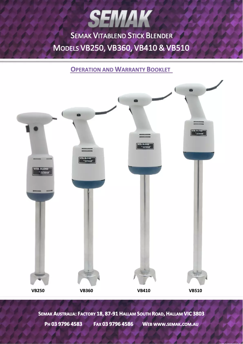Page 1 of the manual User Manual Semak Vitablend VB250