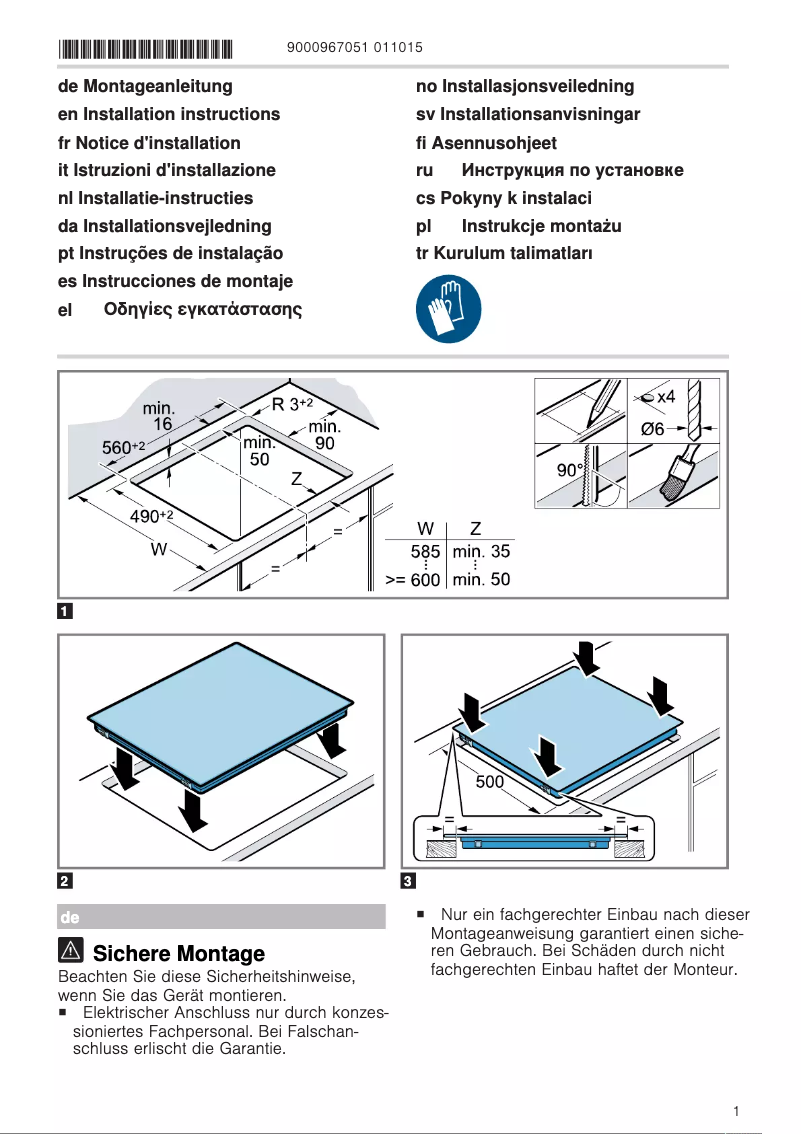 Page 1 of the manual Installation Guide Siemens iQ100 ET651FEN1E