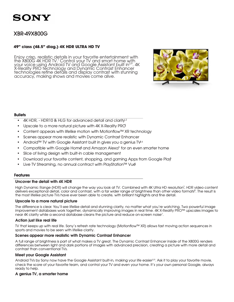 First page image of the manual for XBR49X800G