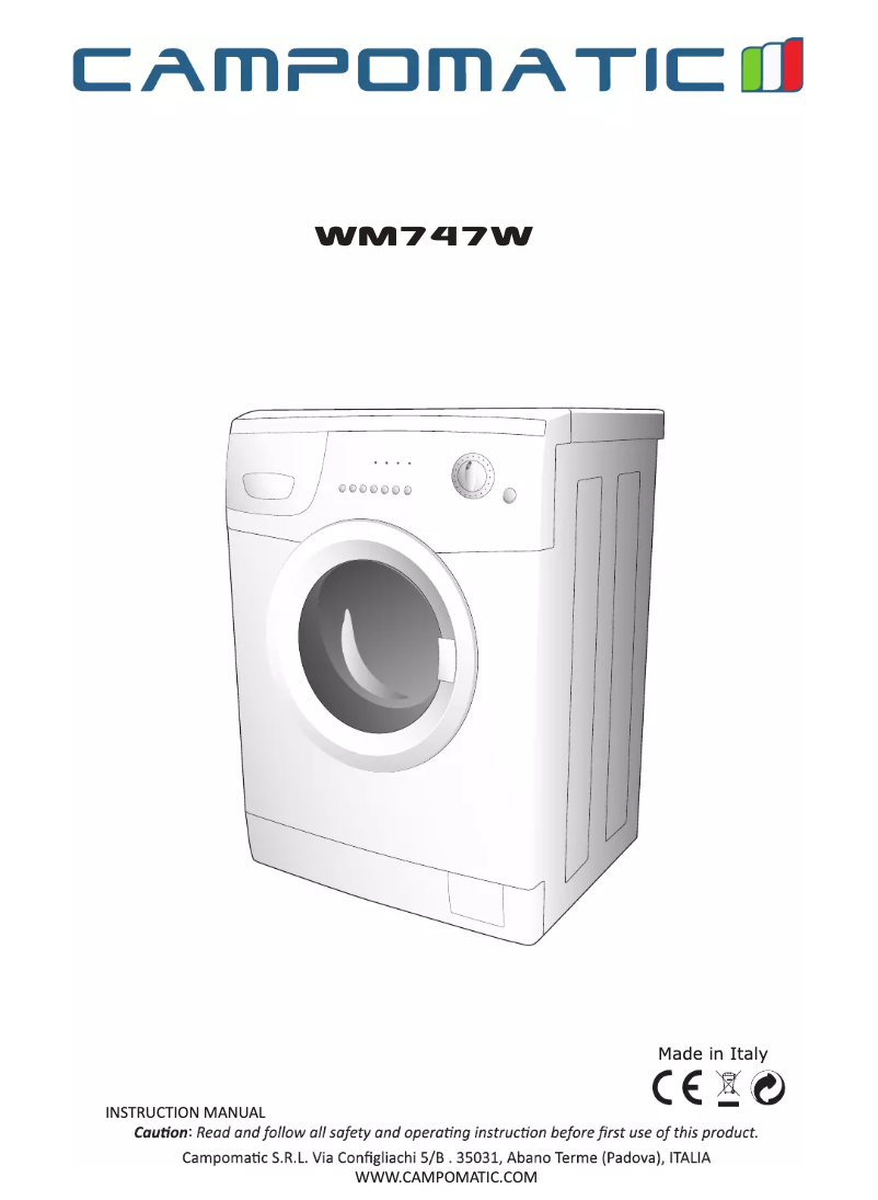 First page image of the manual for WM747W