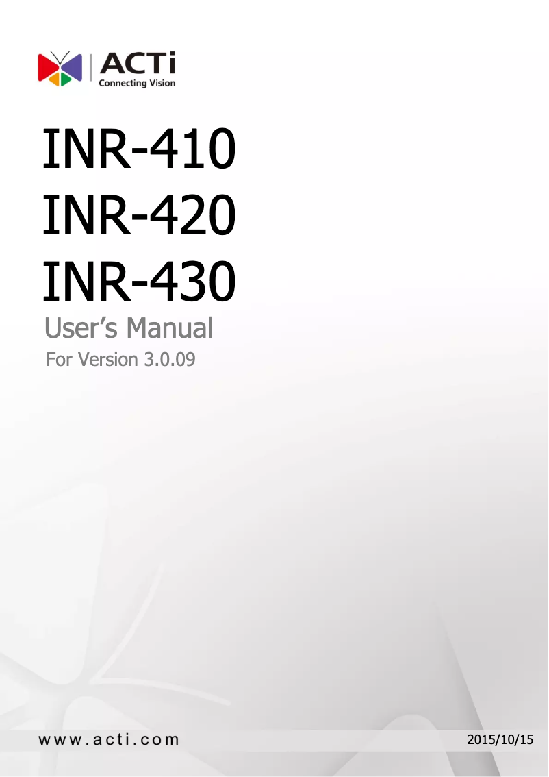 Page 1 of the manual User Manual ACTi INR-430