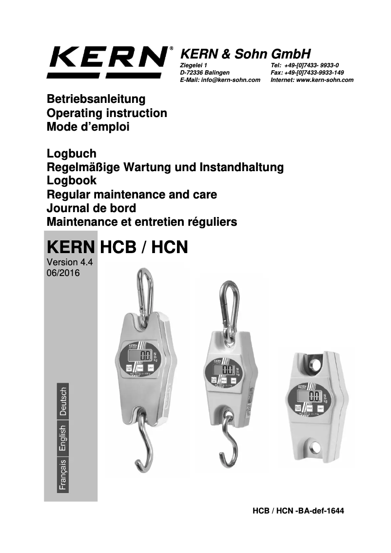 Page 1 of the manual User Manual Kern HCB 0.5T-3