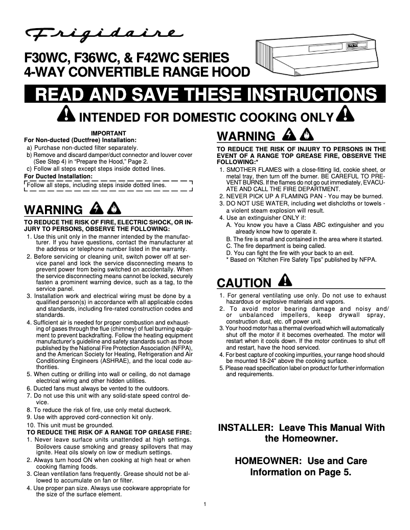 First page image of the manual for F36WC19EC