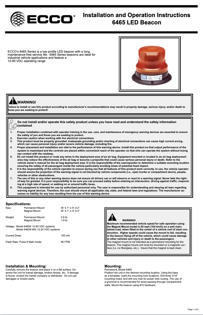 Page 1 of the manual User Manual ECCO X-6465AMG
