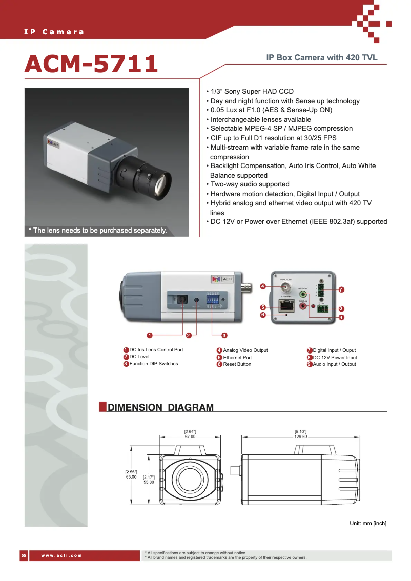 Page 1 of the manual Technical Sheet ACTi ACM-5711