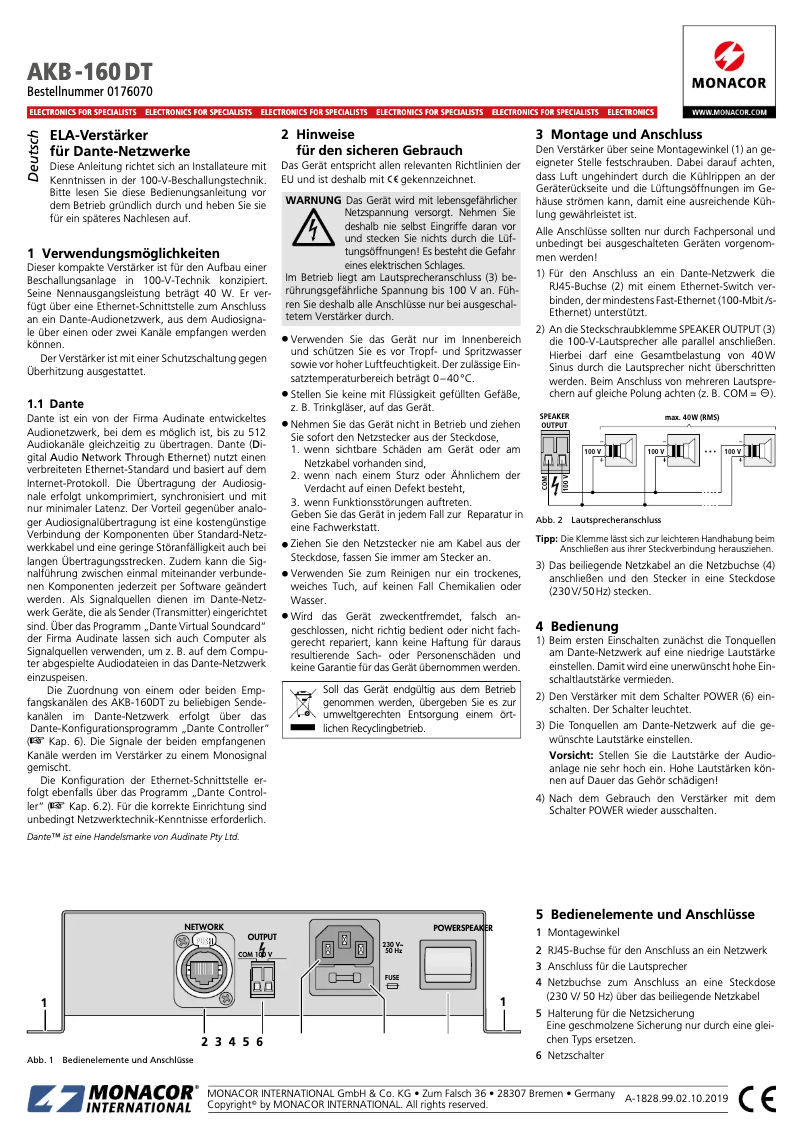 Page 1 of the manual User Manual Monacor AKB-160DT