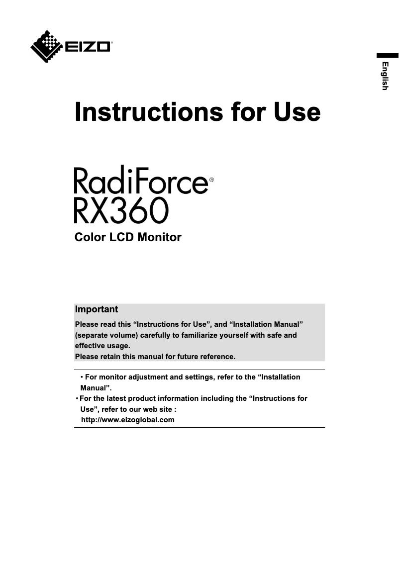First page image of the manual for RadiForce RX360