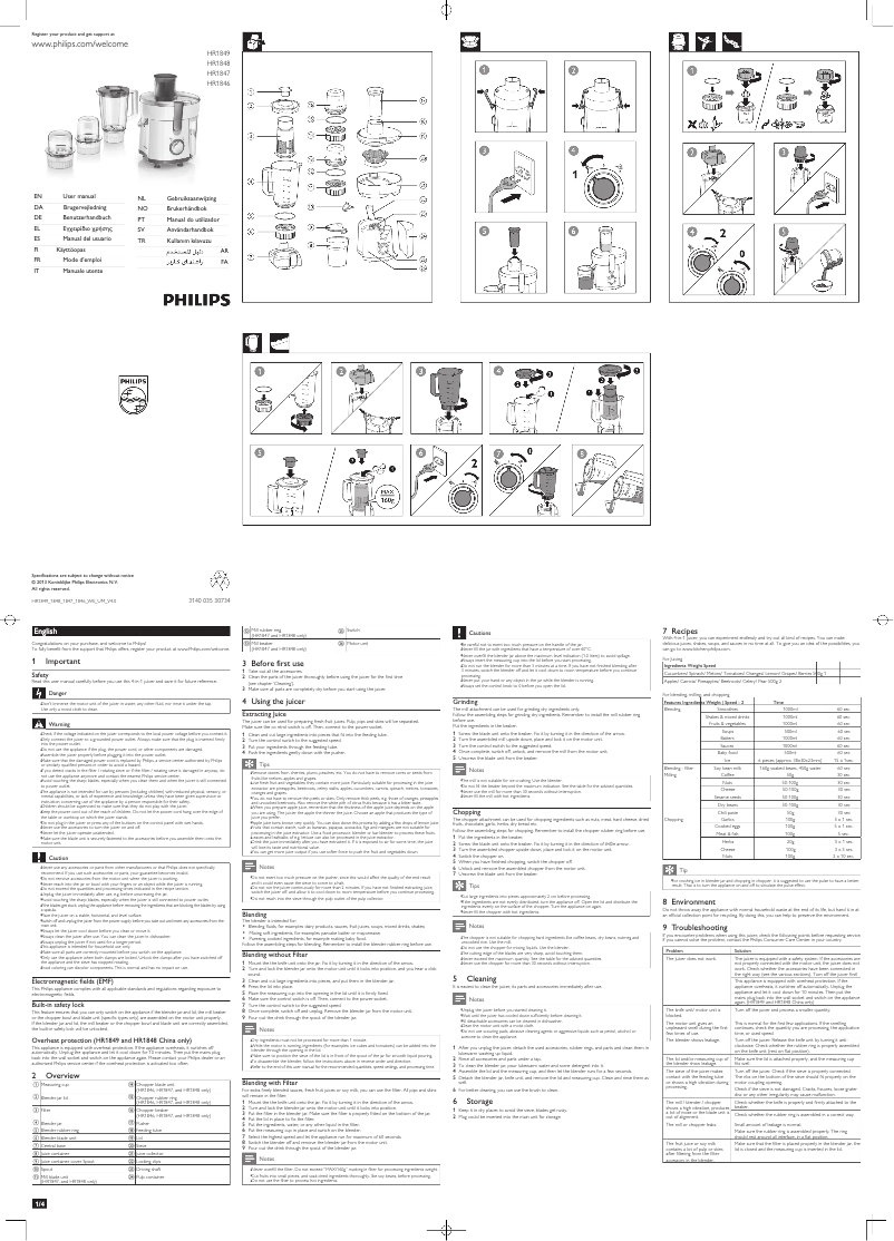 Page 1 of the manual User Manual Philips Viva Collection HR1847
