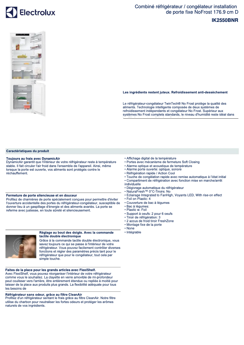 Page 1 of the manual Technical Sheet Electrolux IK2550BNR