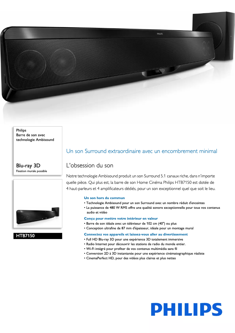 Page 1 of the manual Technical Sheet Philips HTB7150