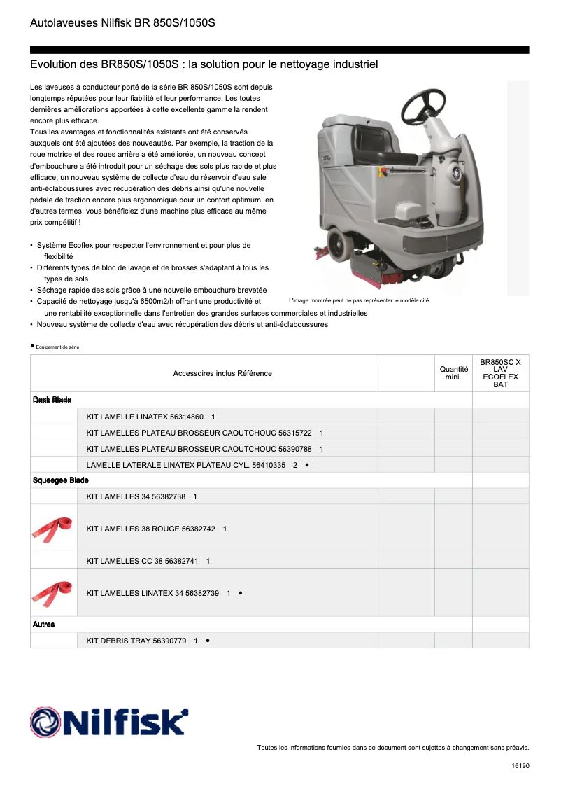Page 1 of the manual Technical Sheet Nilfisk BR850