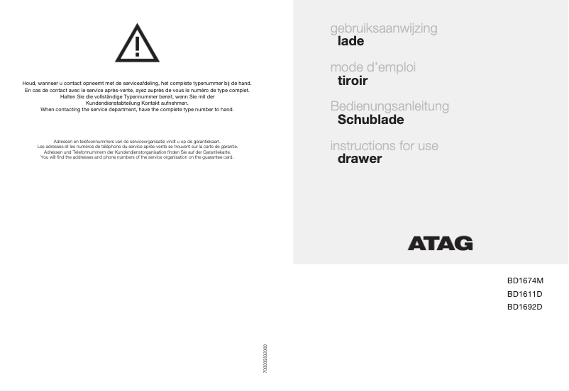 Page 1 de la notice Manuel utilisateur Atag BD1674M