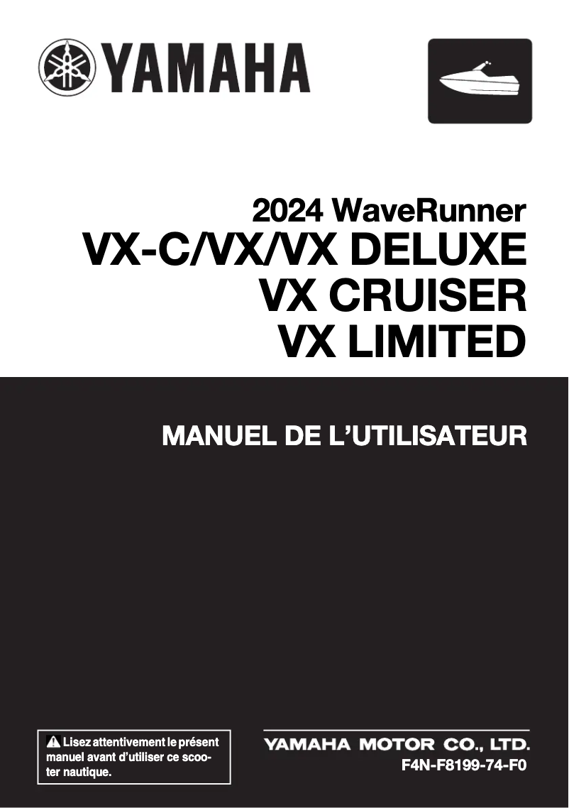 Page 1 of the manual User Manual Yamaha WaveRunner VX Cruiser (2024)