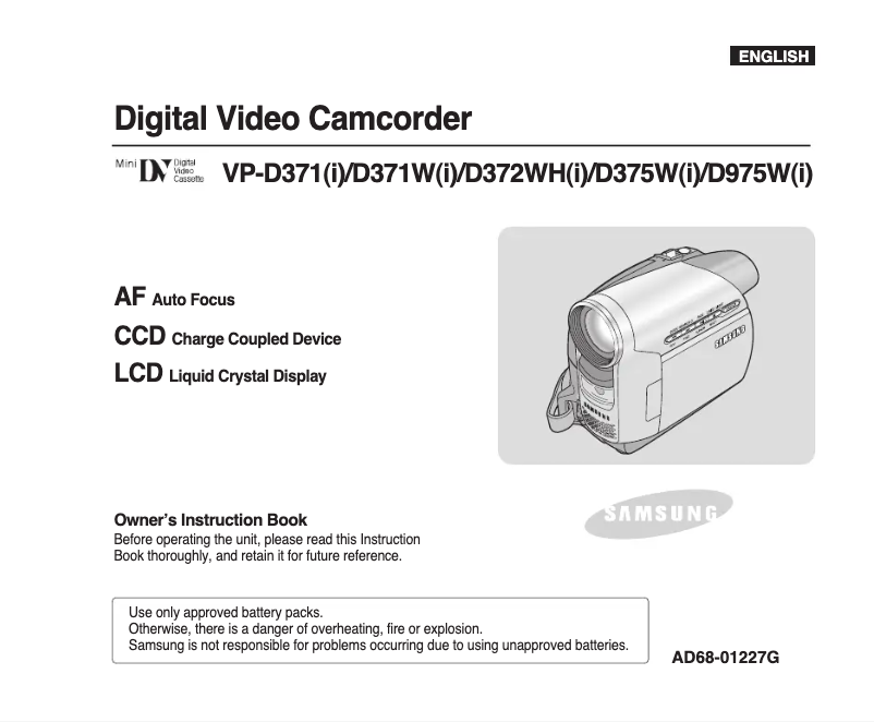 First page image of the manual for VP-D371W