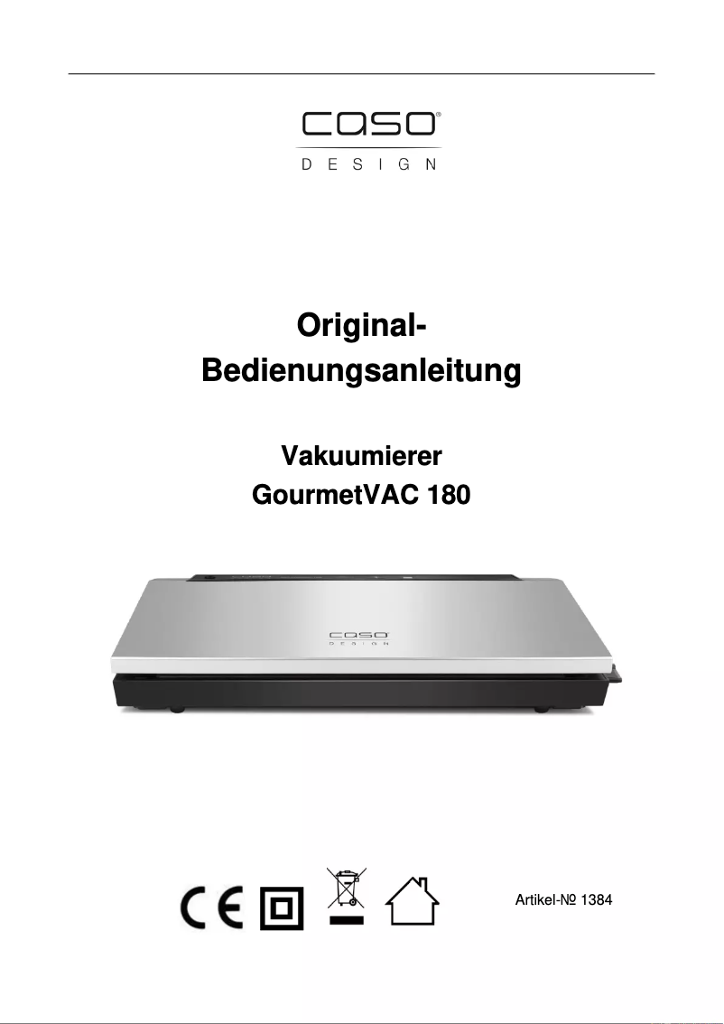 First page image of the manual for GourmetVAC 180