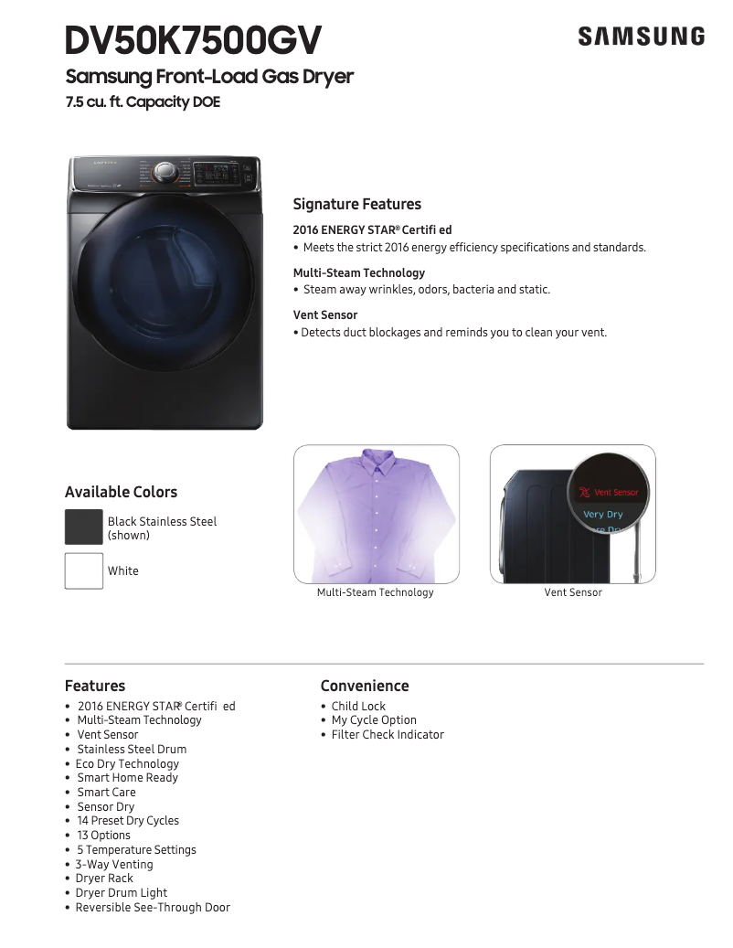 First page image of the manual for DV50K7500G