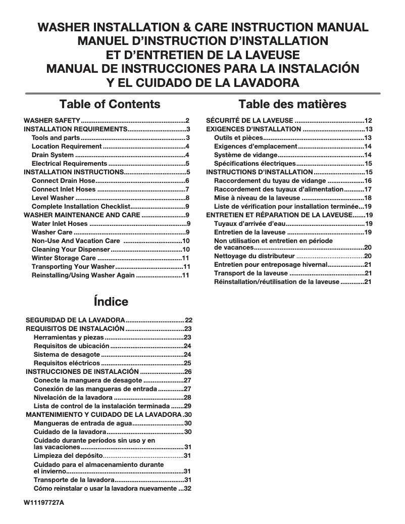 First page image of the manual for WTW5105HC