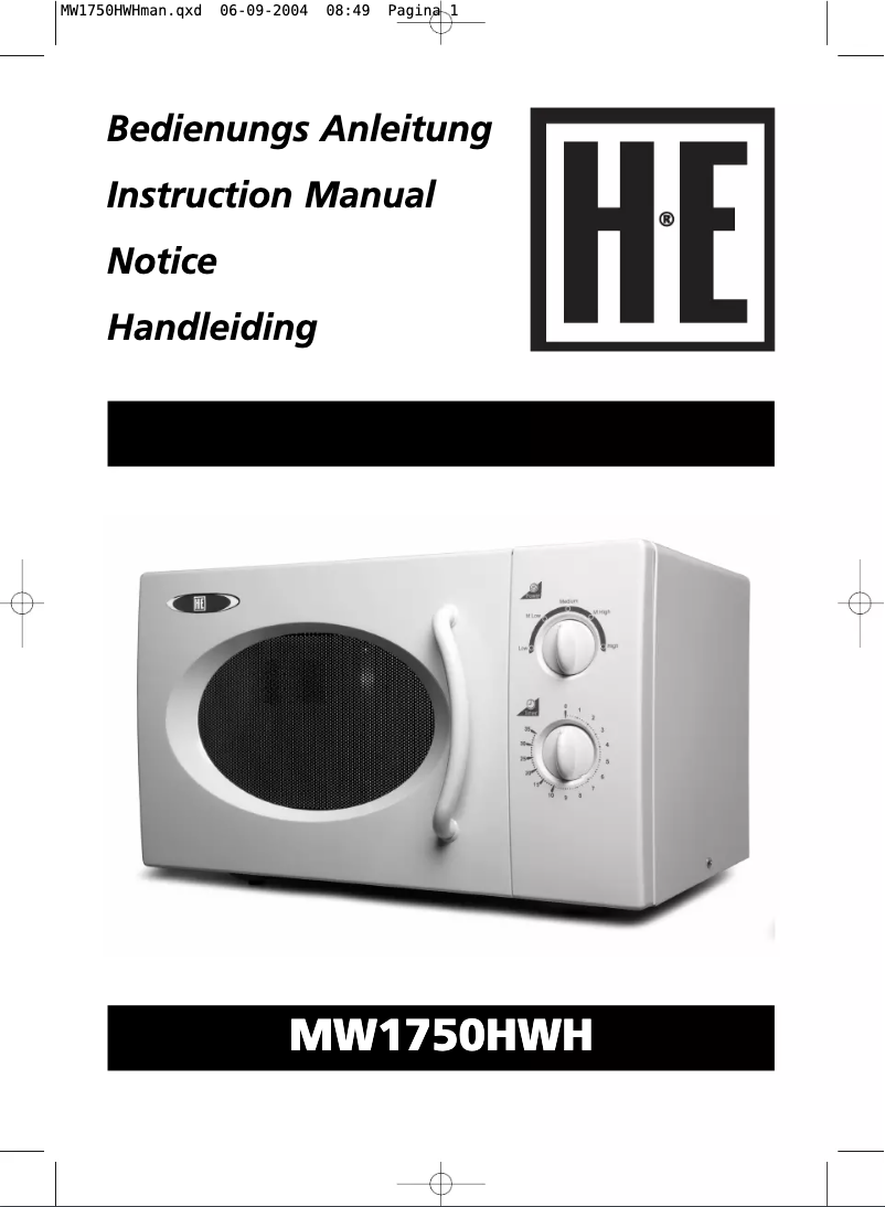 First page image of the manual for MW1750HMWH