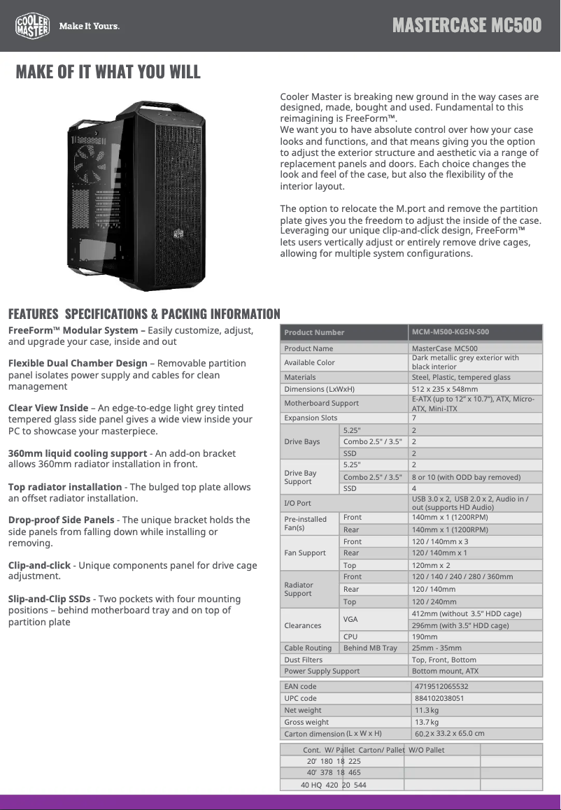 First page image of the manual for MasterCase MC500
