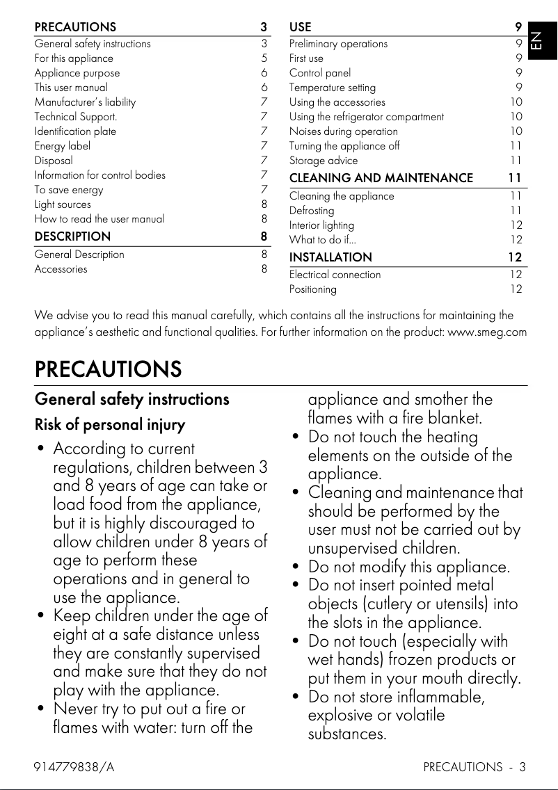 Page 1 of the manual User Manual Smeg FAB10HRCR5AU