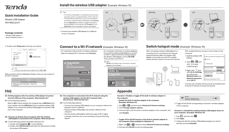Page 1 of the manual Installation Guide Tenda W311MI