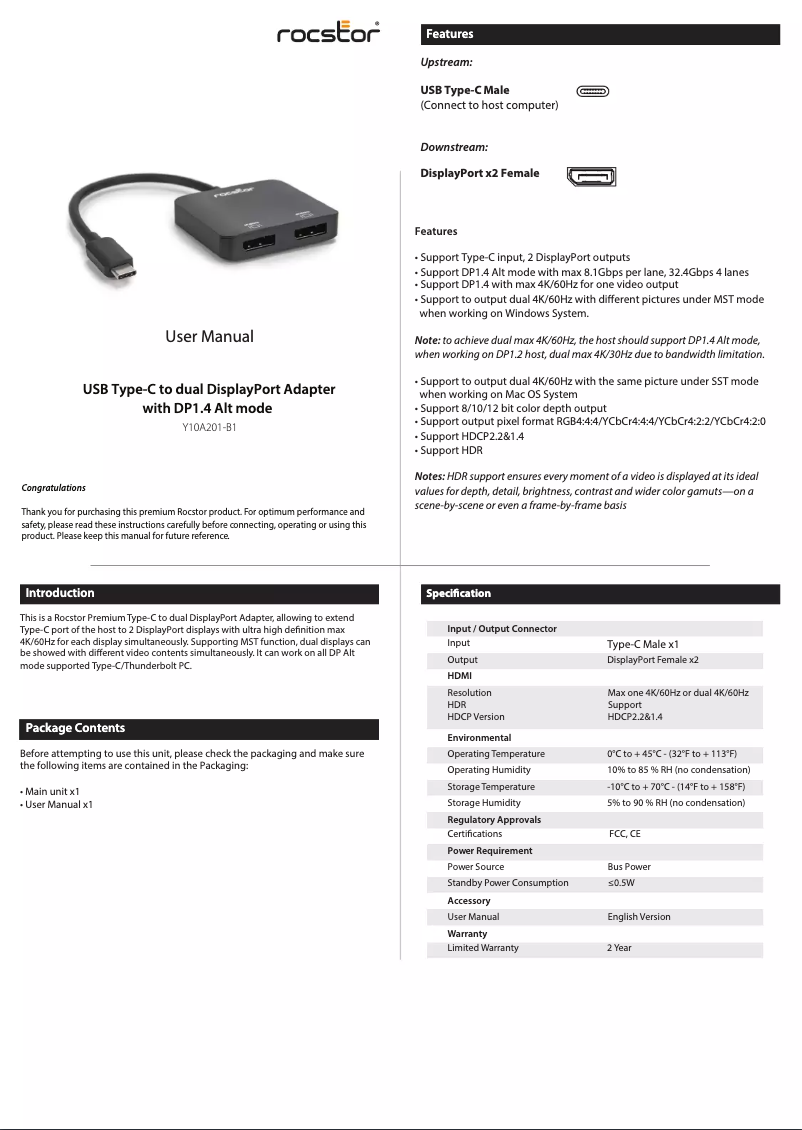 Page 1 of the manual User Manual Rocstor Y10A201-B1