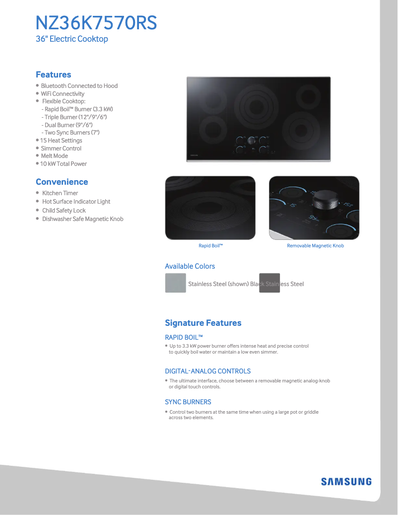 Page 1 of the manual Warranty Information Samsung NZ36K7570RS