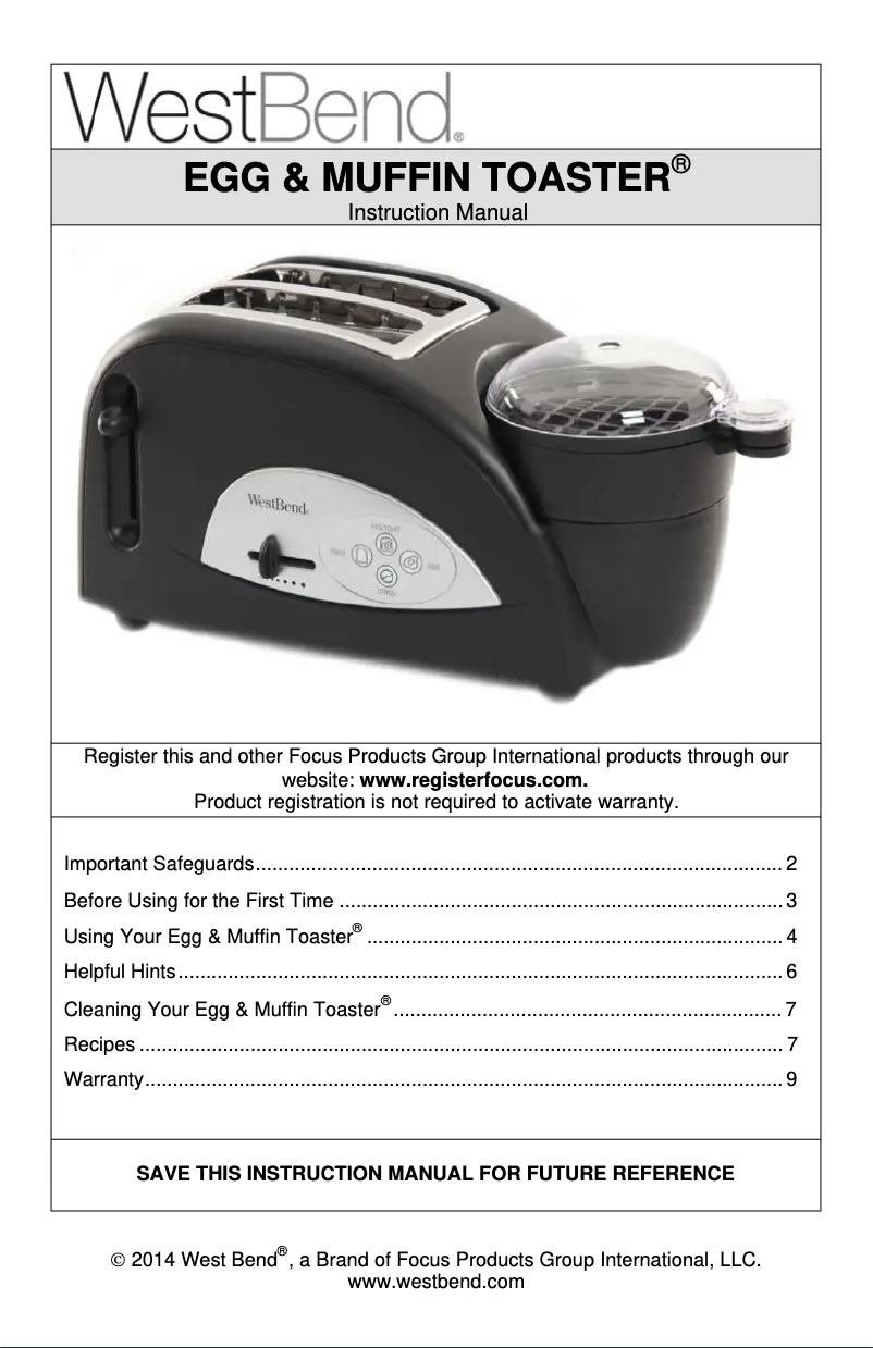 Page 1 de la notice Manuel utilisateur WestBend TEM500W