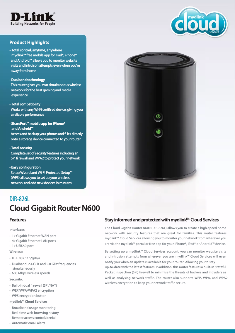 First page image of the manual for DIR-826L