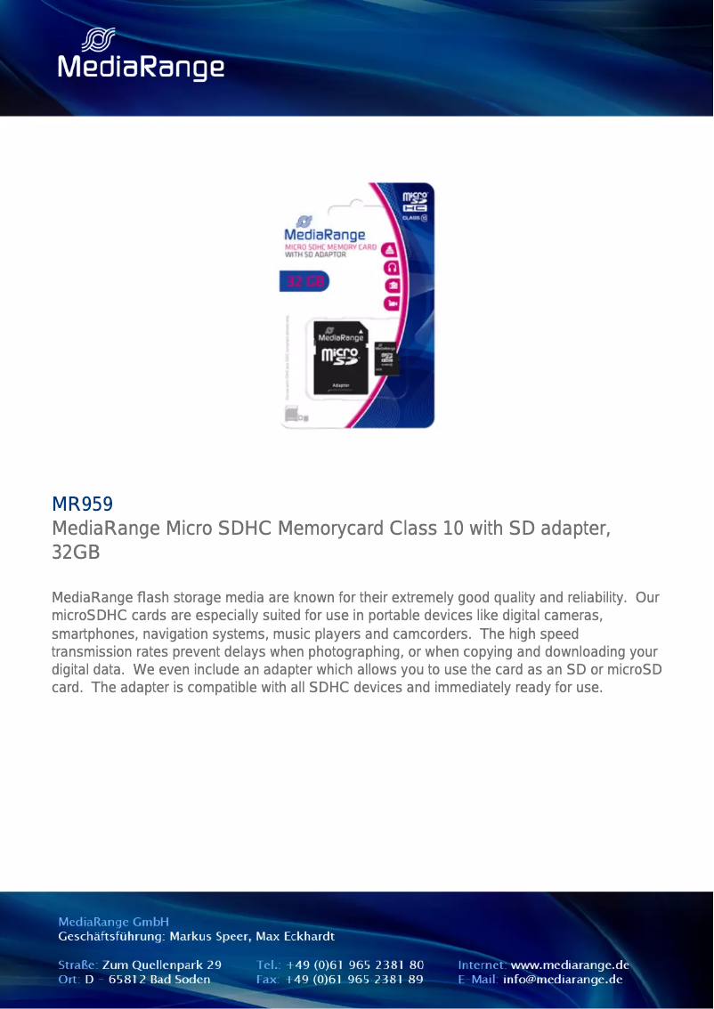 First page image of the manual for MR959