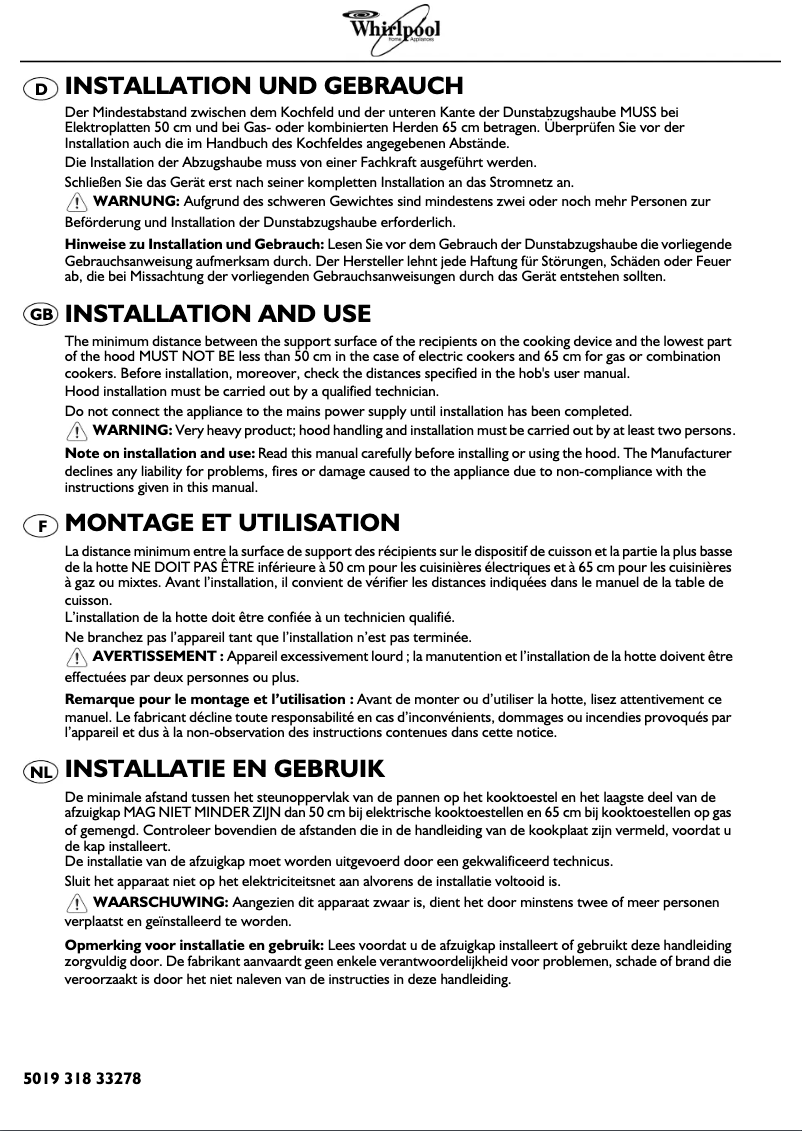 Page 1 of the manual User Manual Whirlpool AKR 799
