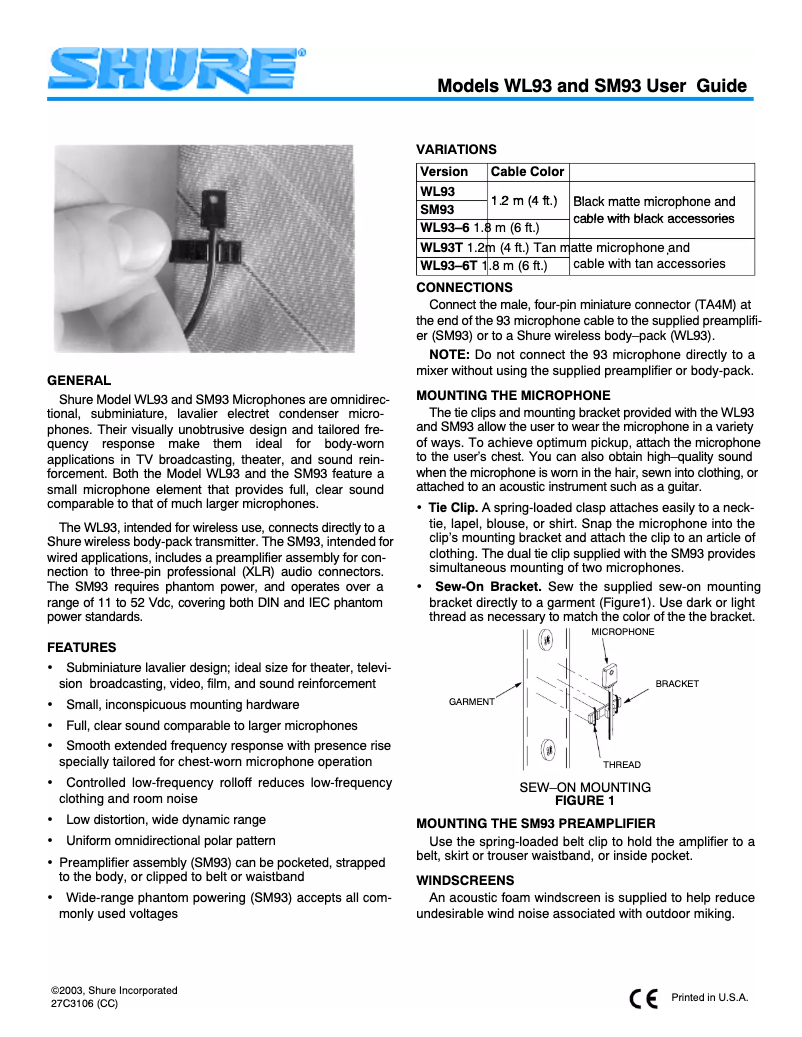 First page image of the manual for WL93T