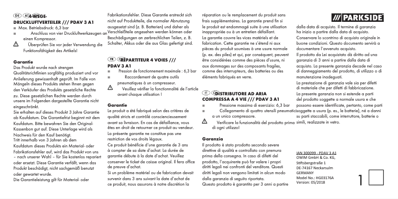 First page image of the manual for PDAV 3 A1