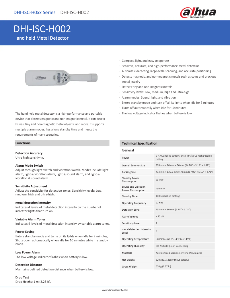 Page 1 of the manual Technical Sheet Dahua Technology ISC-H002