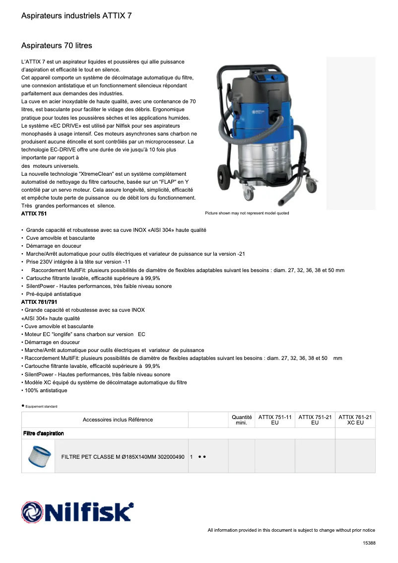 Page 1 of the manual Technical Sheet Nilfisk ATTIX 7