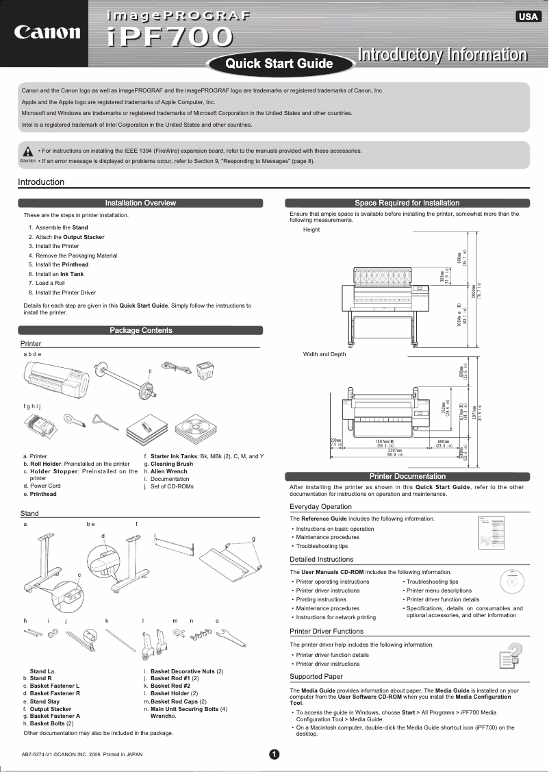 First page image of the manual for imagePROGRAF iPF700