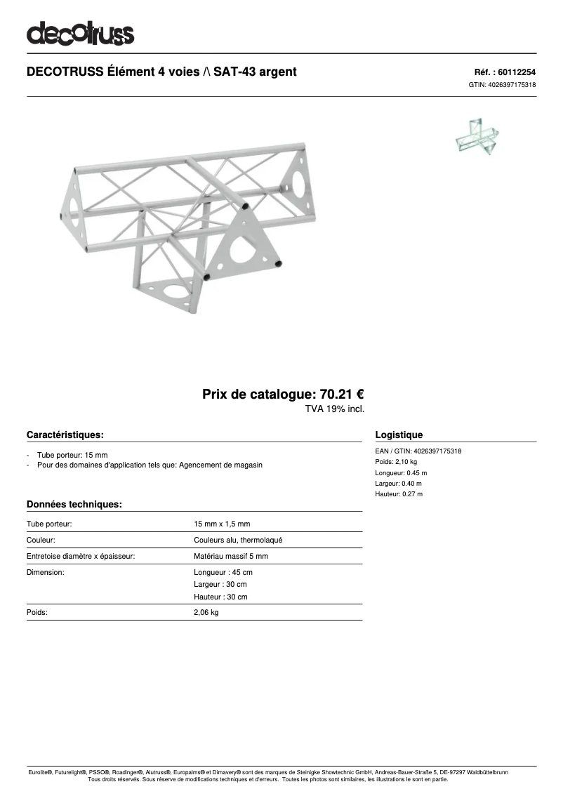 Page 1 of the manual Technical Sheet Decotruss SAT 43