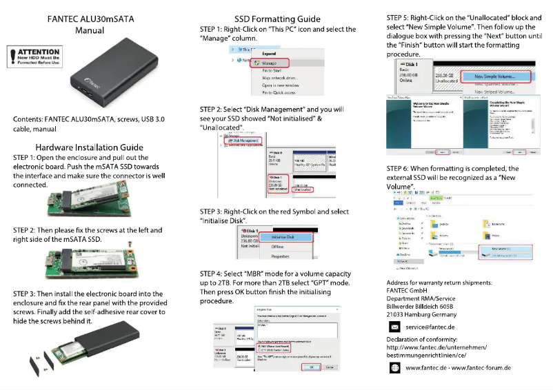 First page image of the manual for ALU30mSATA