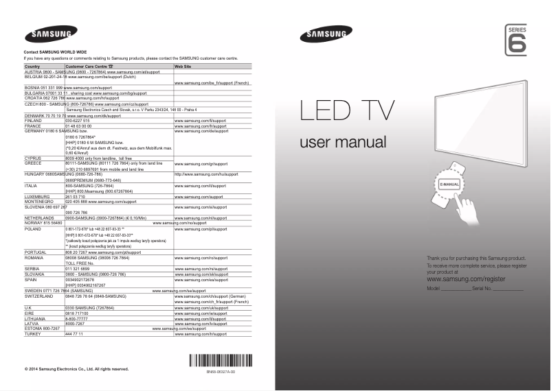 Page 1 of the manual Installation Guide Samsung UE60H6200AW