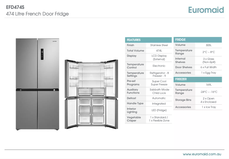 First page image of the manual for EFD474S