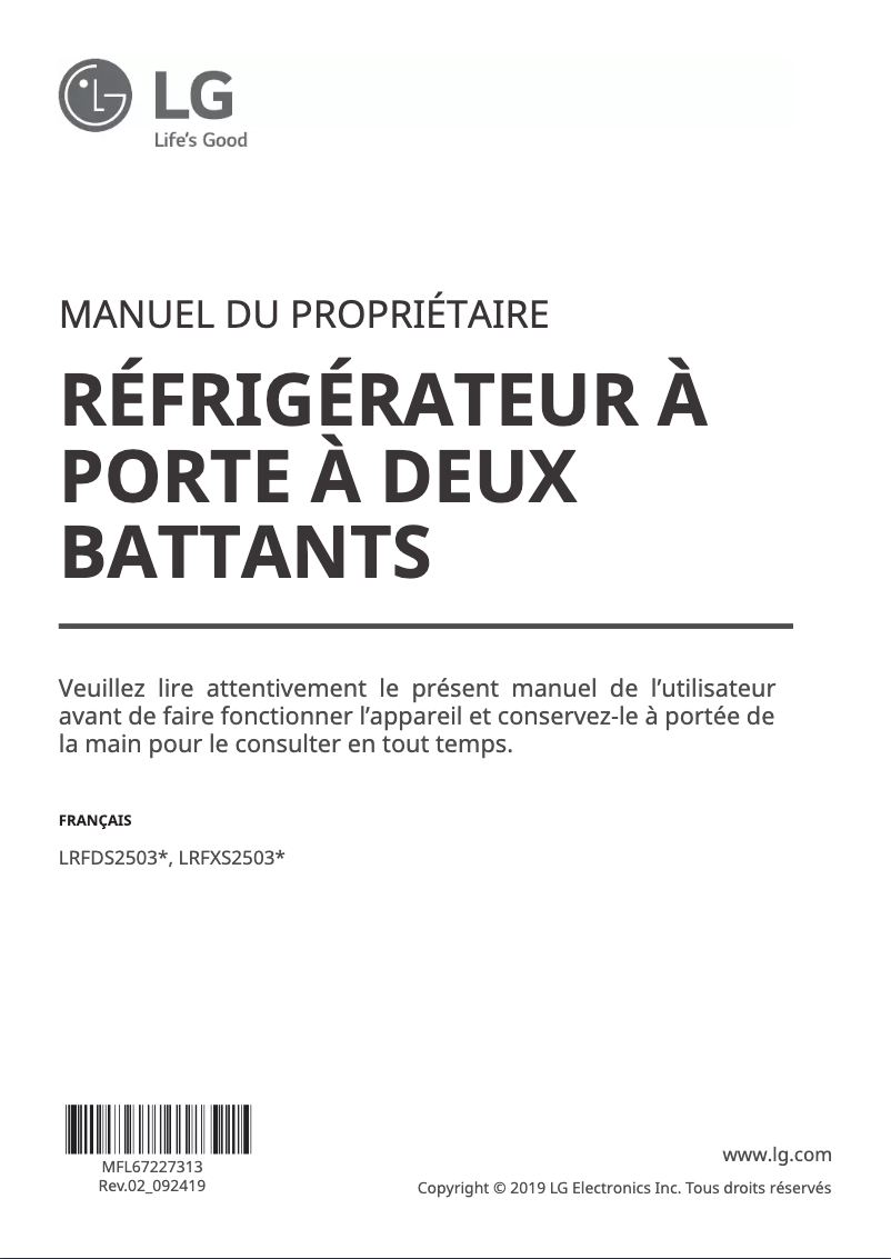 Page 1 of the manual User Manual LG LRFXS2503D