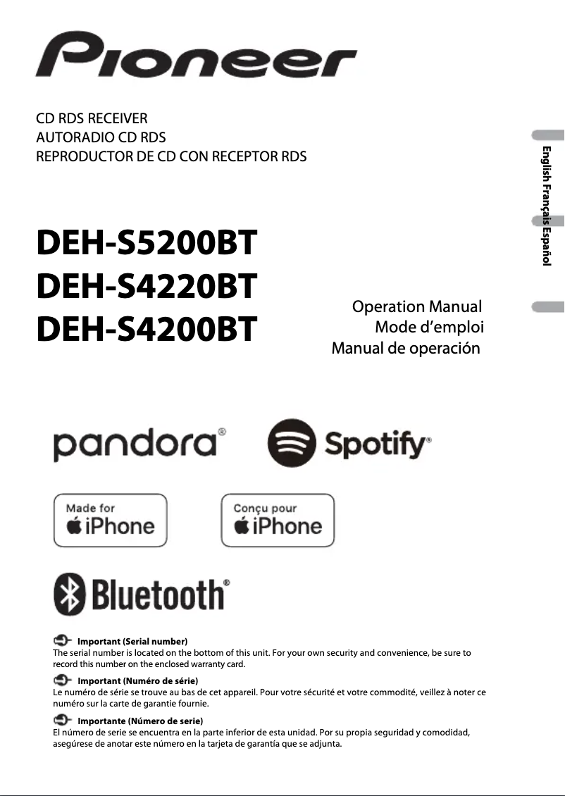 First page image of the manual for DEH-S4220BT