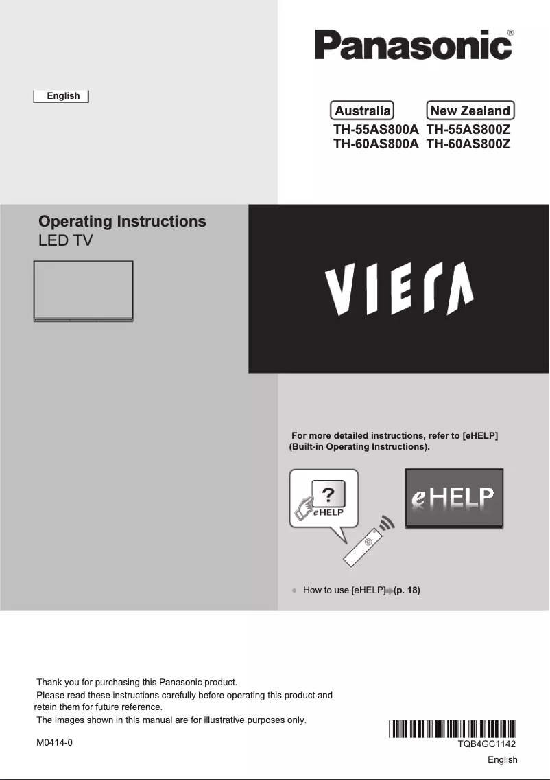 Page 1 of the manual User Manual Panasonic TH-60AS800Z