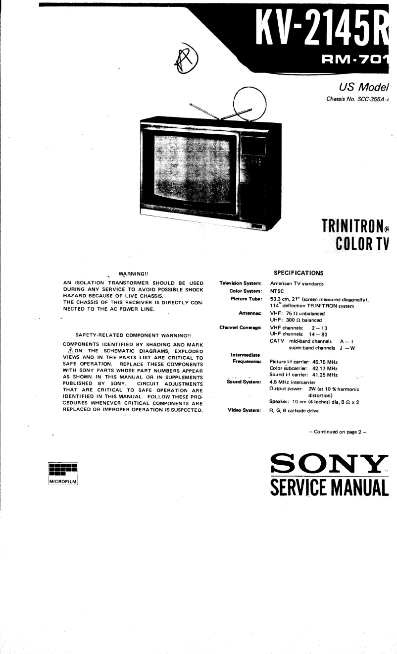 Page 1 of the manual User Manual Sony KV-2145R